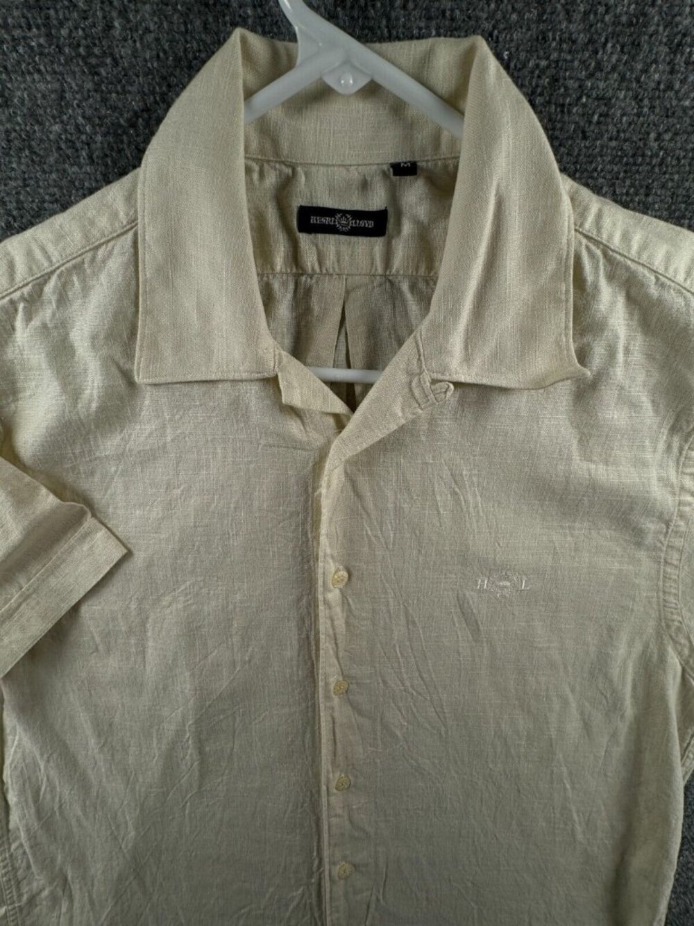 Henri Lloyd Yellow Short Sleeve Button Up Shirt Medium Cotton Linen Italy Adult